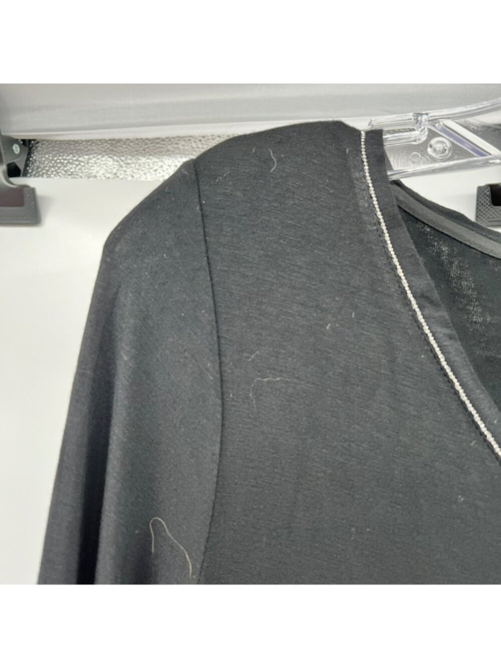 WHBM Womens Long Sleeve Top Black/Silver V-Neck Mixed Media Size XS - Picture 5 of 9